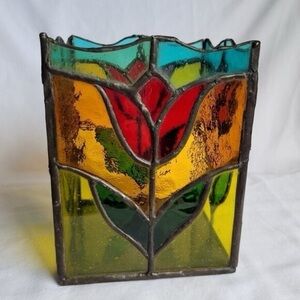 Stained Glass Tulip Bo Votive  Candle Holder Storage Display